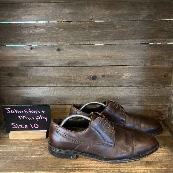 Mens Johnston & Murphy Brown Leather Cap Toe Brogue Dress Shoes Size 10 M  GUC